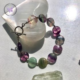 Fluorite Coin Bracelet With Silver Toggle Clasp